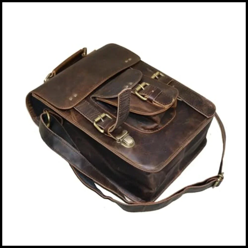 Vintage Leather Messenger Bag Crossbody Satchel Laptop Office Commuter Bag